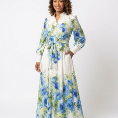 Harper™ Long Sleeve Floral Button Front Maxi Dress