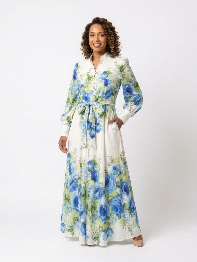Harper™ Long Sleeve Floral Button Front Maxi Dress