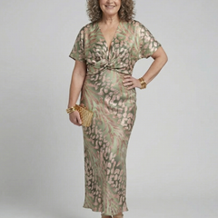Coralie™ Abstract Print V Neck Twist Waist Midi Dress