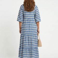 Elodie™ Diamond Print Tiered Midi Dress