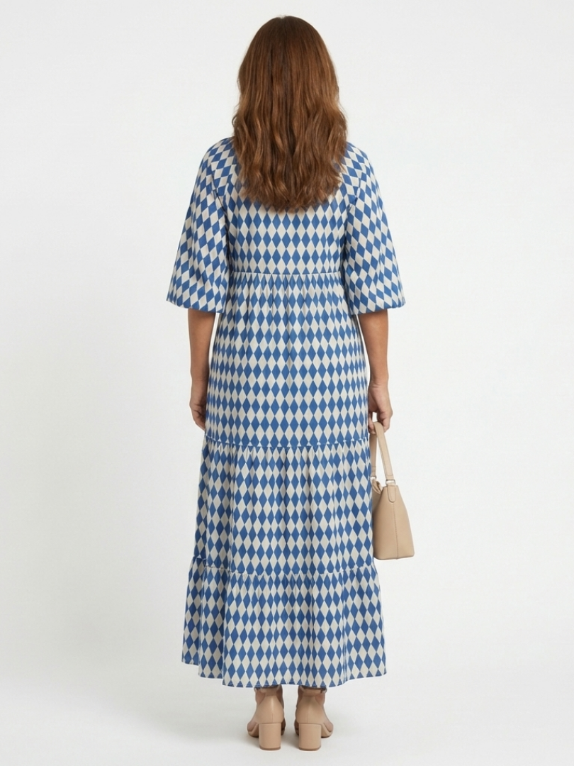 Elodie™ Diamond Print Tiered Midi Dress