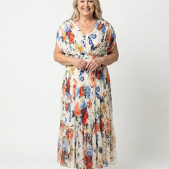 Savannah™ Short Sleeve Pleated Floral Midi Dress
