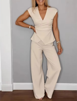 Natalie™ Elegant V-Neck Top & Trousers Set