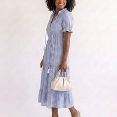 Dakota™ Short Sleeve Striped Tiered Midi Dress