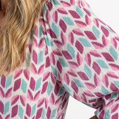 Mireya™ Geometric Print Long Sleeve Tiered Midi Dress