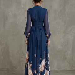 Ziva™ Pleated Sheer Sleeves Maxi Dress