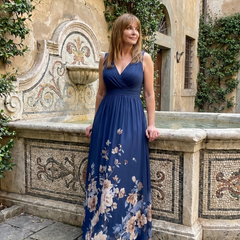 Clarissa™ Sleeveless V Neck Soft Floral Hem Midi Dress