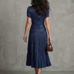 Theodora™ Pleated Waistline Stripe Midi Dress