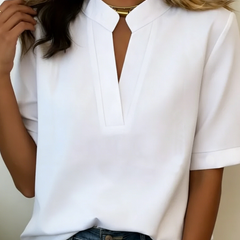 Margaux™ Chic V-Neck Blouse with Gold Detail
