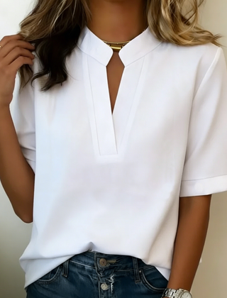 Margaux™ Chic V-Neck Blouse with Gold Detail