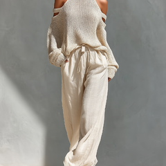 Elyzia™ Off-Shoulder Knit Top and Wide-Leg Pants Set