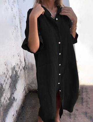 Alondra™ Cotton Linen Shirt Long Dress