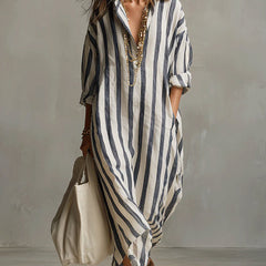 Saskia™ Striped Maxi Dress with Lapel Collar