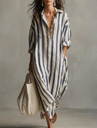 Saskia™ Striped Maxi Dress with Lapel Collar