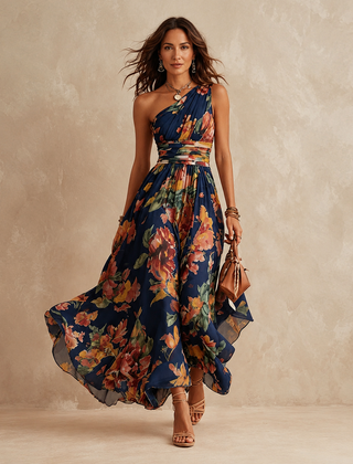 Celeste™ One-Shoulder Floral Maxi Wedding Guest Dress
