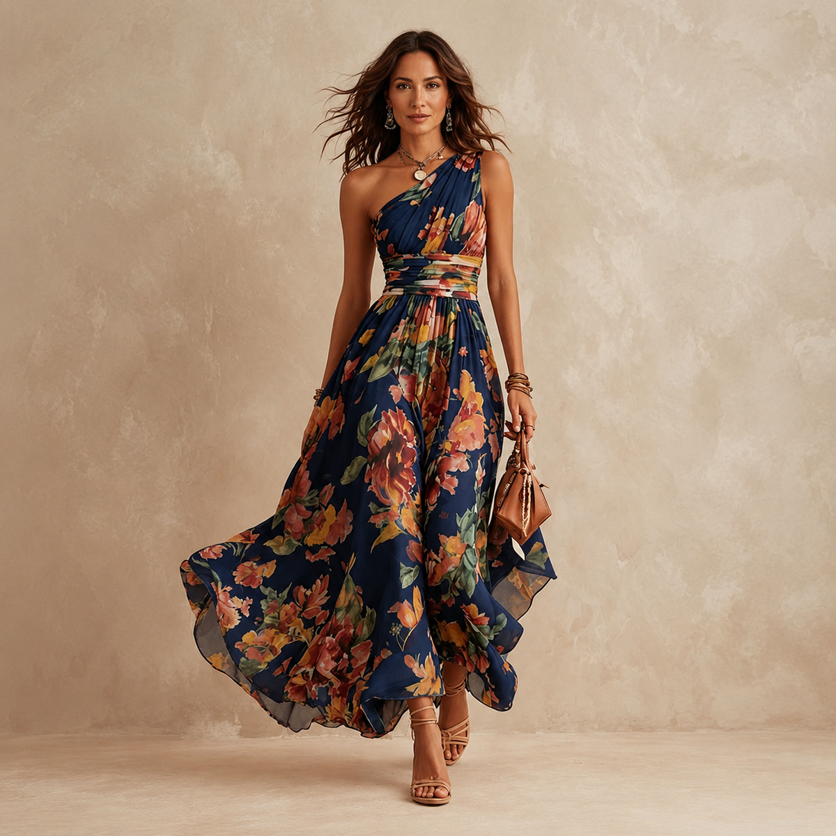 Celeste™ One-Shoulder Floral Maxi Wedding Guest Dress
