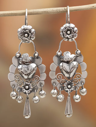 Vintage Silver Floral Chandelier Earrings