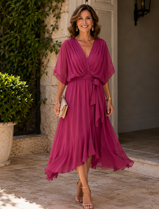 Lucille™ Elegant V-Neck Midi Dress