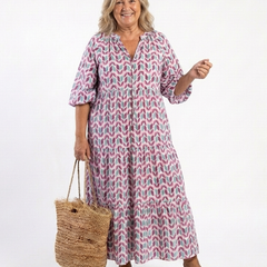 Mireya™ Geometric Print Long Sleeve Tiered Midi Dress