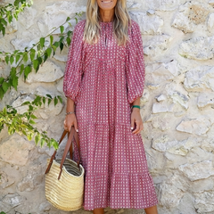 Arlette™ Geometric Print Long Sleeve Midi Dress