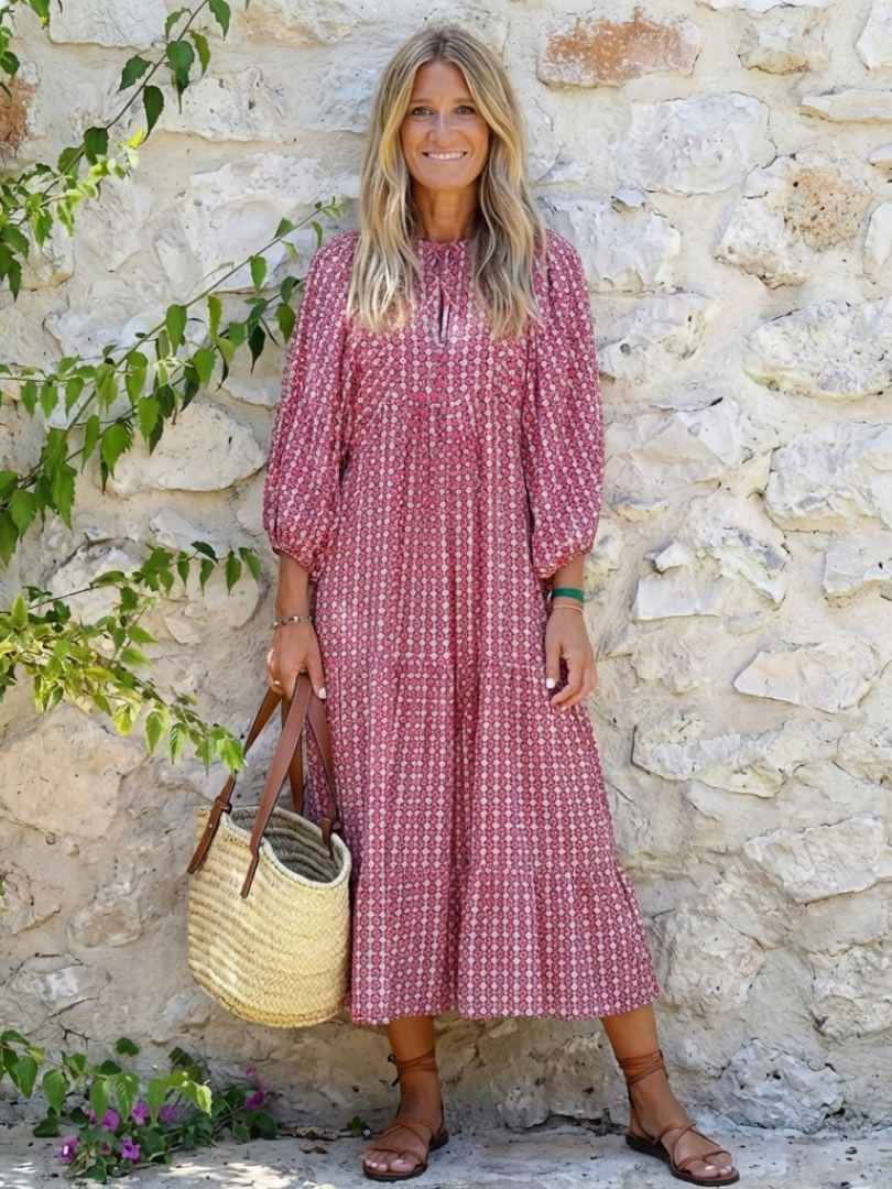Arlette™ Geometric Print Long Sleeve Midi Dress