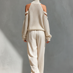 Elyzia™ Off-Shoulder Knit Top and Wide-Leg Pants Set