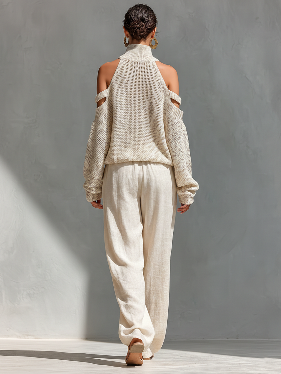 Elyzia™ Off-Shoulder Knit Top and Wide-Leg Pants Set
