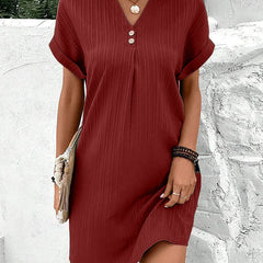 Mireille™ V-Neck Shift Dress with Buttons
