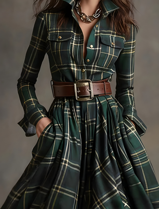 Elara™ Plaid Button-Front Maxi Dress