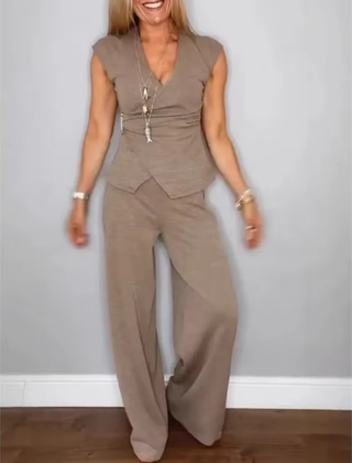 Natalie™ Elegant V-Neck Top & Trousers Set