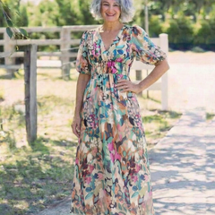 Eulalie™ V Neck Short Sleeve Gathered Waist Midi Dress