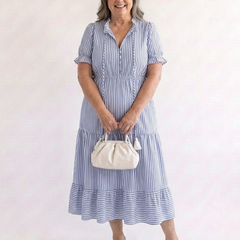 Dakota™ Short Sleeve Striped Tiered Midi Dress