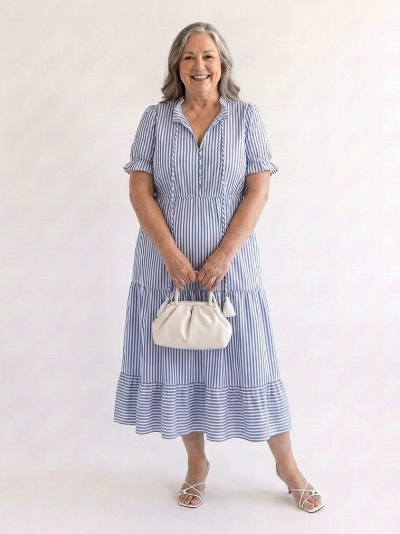 Dakota™ Short Sleeve Striped Tiered Midi Dress