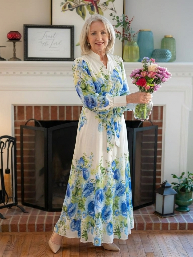 Harper™ Long Sleeve Floral Button Front Maxi Dress