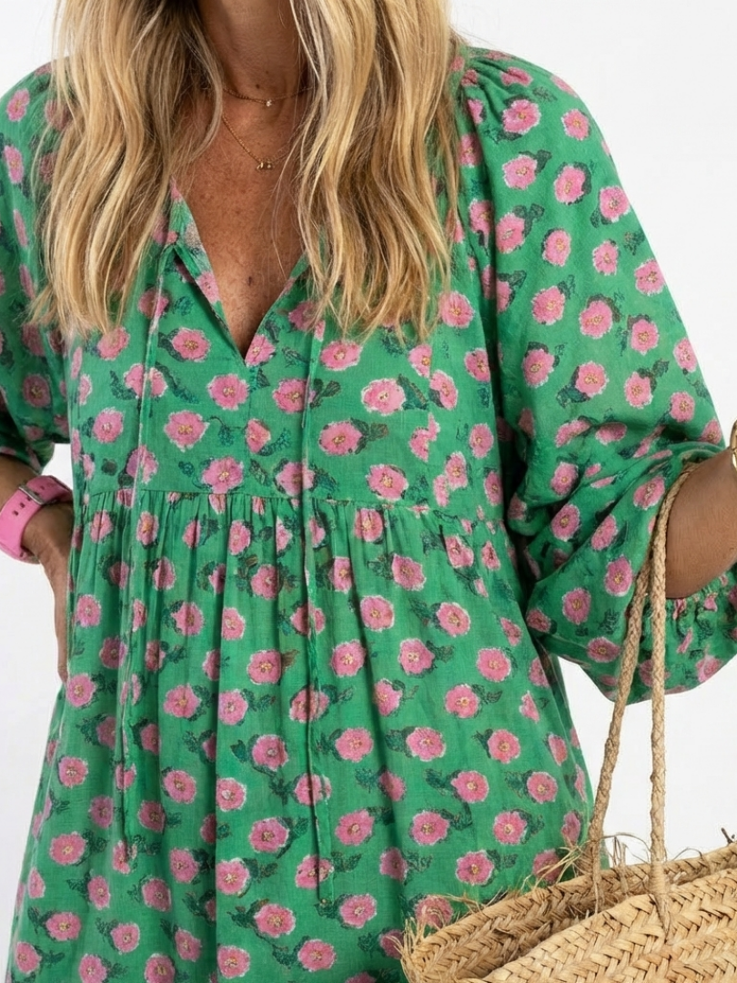 Fiora™ Floral Print V Neck Tiered Midi Dress