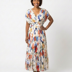 Savannah™ Short Sleeve Pleated Floral Midi Dress