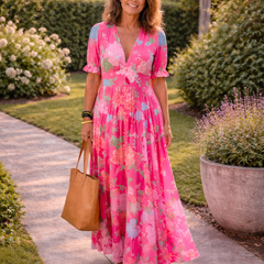 Ione™ Short Sleeve V Neck Floral Midi Dress