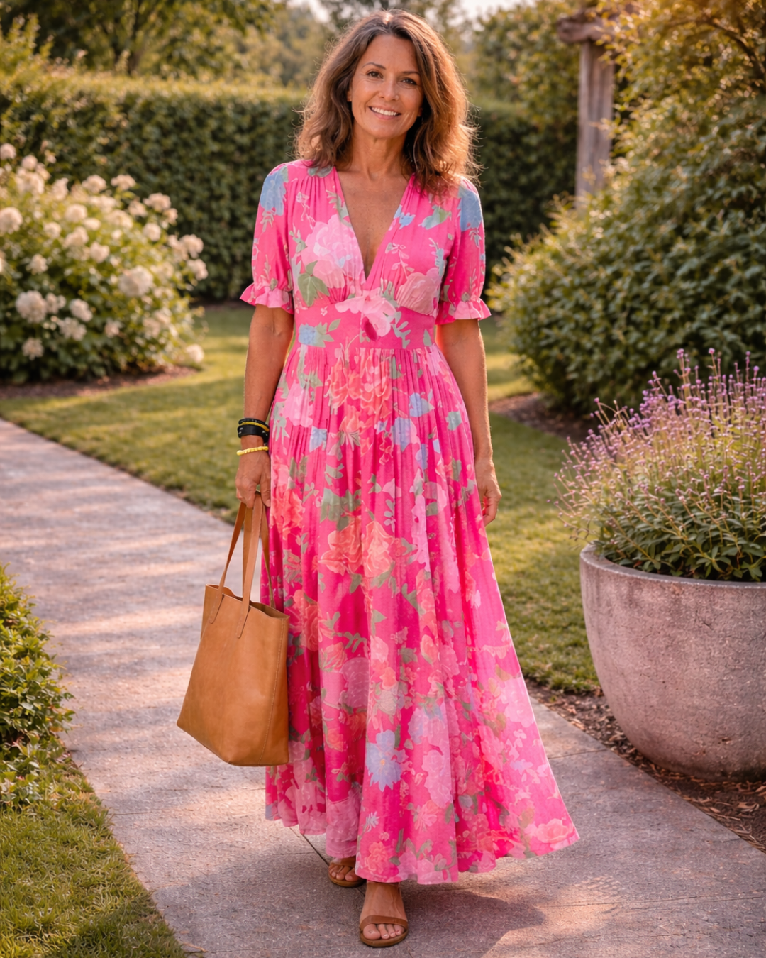 Ione™ Short Sleeve V Neck Floral Midi Dress