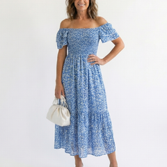 Odette™ Off Shoulder Floral Smocked Midi Dress