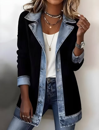 Luna™ Elegant Denim Lapel Combined Coat