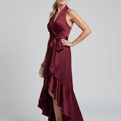 Honora™ Halter Neck Wrap Asymmetric Hem Midi Dress