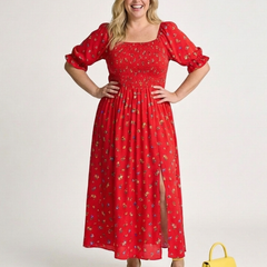 Delphine™ Square Neck Floral Puff Sleeve Midi Dress