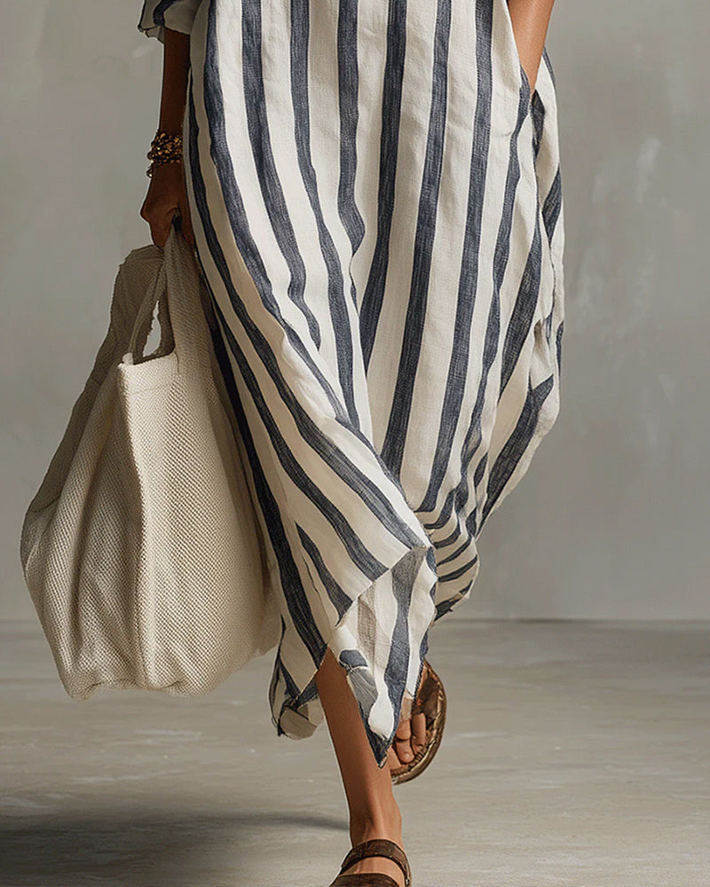 Saskia™ Striped Maxi Dress with Lapel Collar