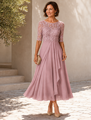 Avi Lace Bodice Draped Midi Dress