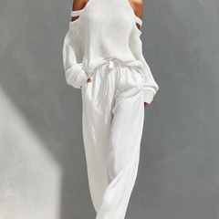 Elyzia™ Off-Shoulder Knit Top and Wide-Leg Pants Set