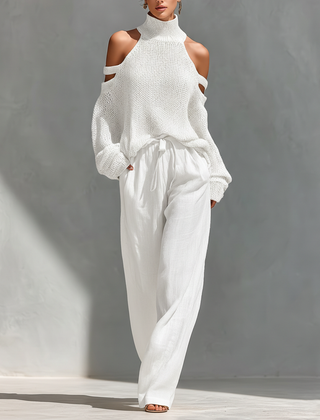 Elyzia™ Off-Shoulder Knit Top and Wide-Leg Pants Set