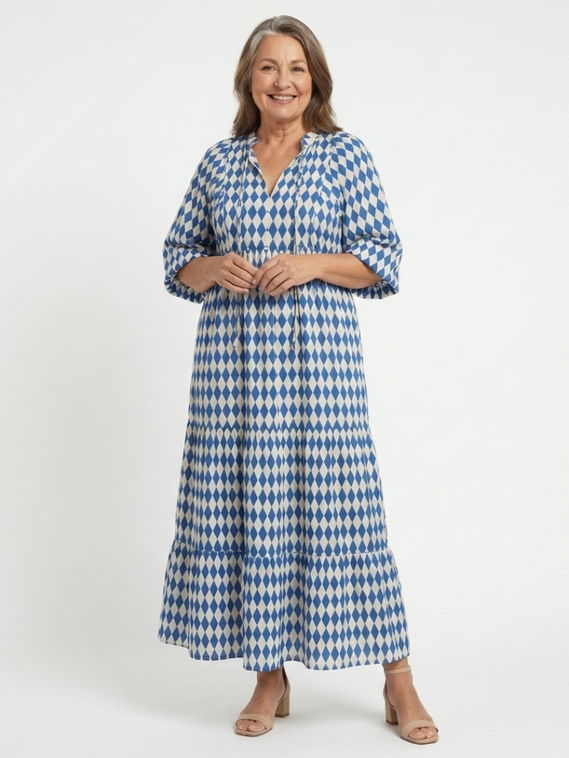 Elodie™ Diamond Print Tiered Midi Dress