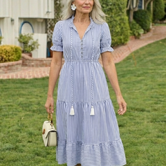 Dakota™ Short Sleeve Striped Tiered Midi Dress