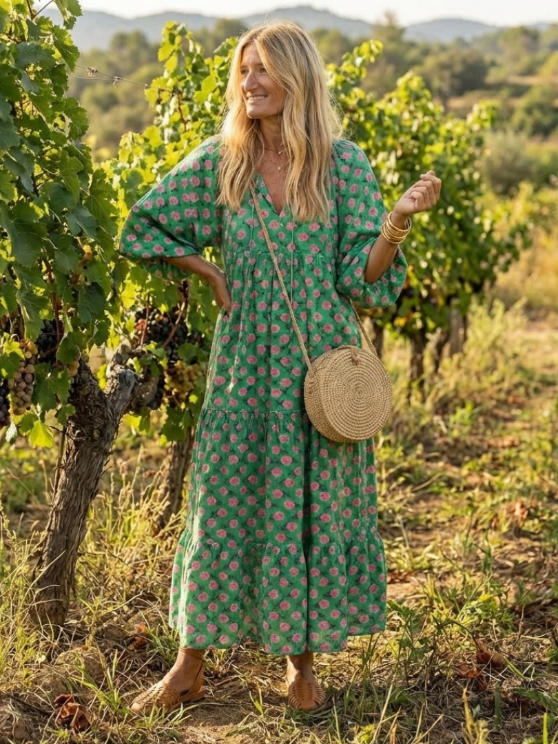 Fiora™ Floral Print V Neck Tiered Midi Dress
