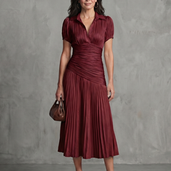 Theodora™ Pleated Waistline Stripe Midi Dress
